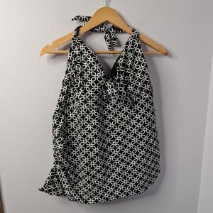 Catalina Plus Size Tankini Top | 3X (22W–24W) | Black White Halter Swim Top